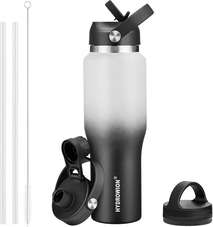 32 oz Insulated Water Bottle Stainless Steel Triple-Wall with Straw Lid Set - Colors A