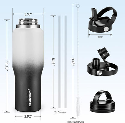 32 oz Insulated Water Bottle Stainless Steel Triple-Wall with Straw Lid Set - Colors A