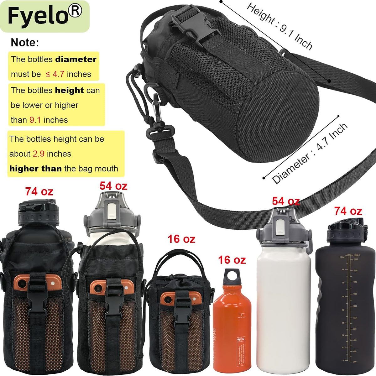 Tactical MOLLE Bottle Pouch Basic Style & Enhanced with Shoulder Strap
