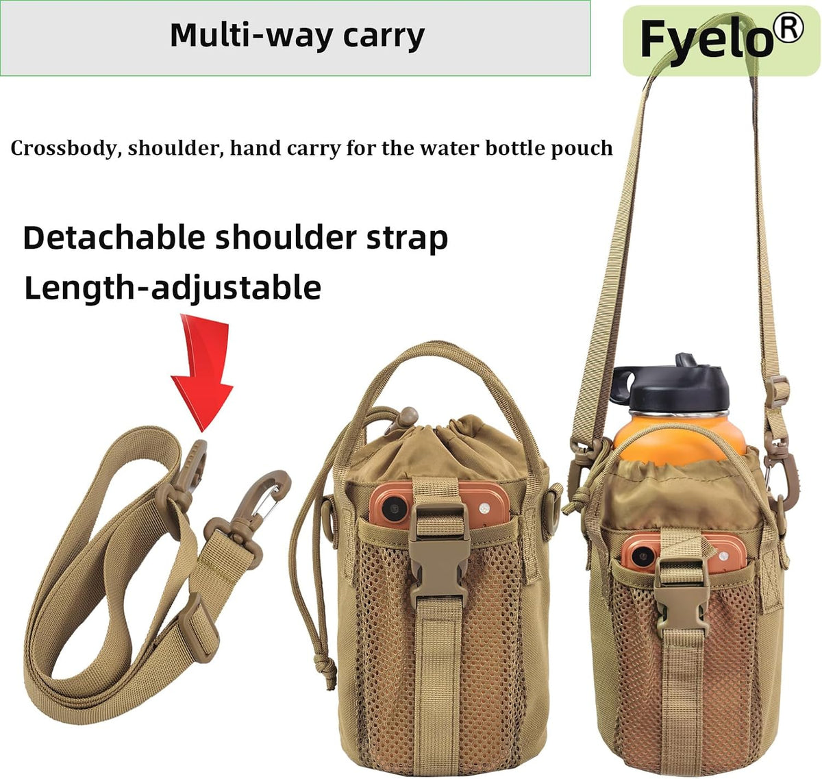 Tactical MOLLE Bottle Pouch Basic Style & Enhanced with Shoulder Strap