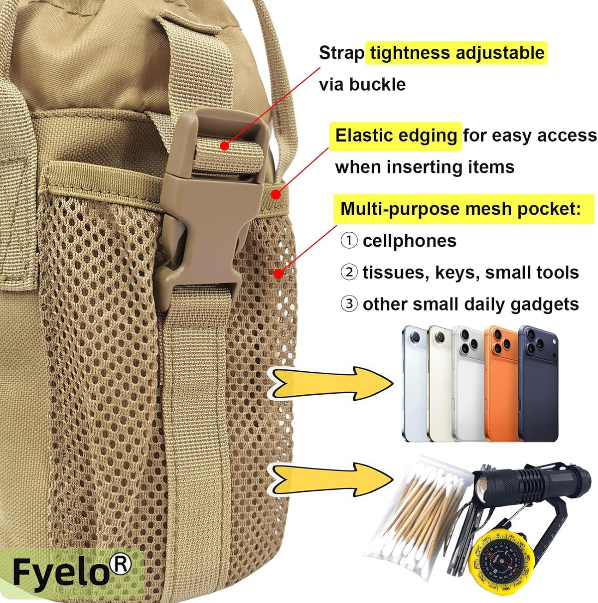 Tactical MOLLE Bottle Pouch Basic Style & Enhanced with Shoulder Strap