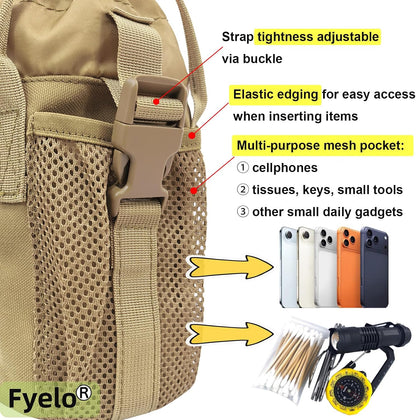 Tactical MOLLE Bottle Pouch Basic Style & Enhanced with Shoulder Strap