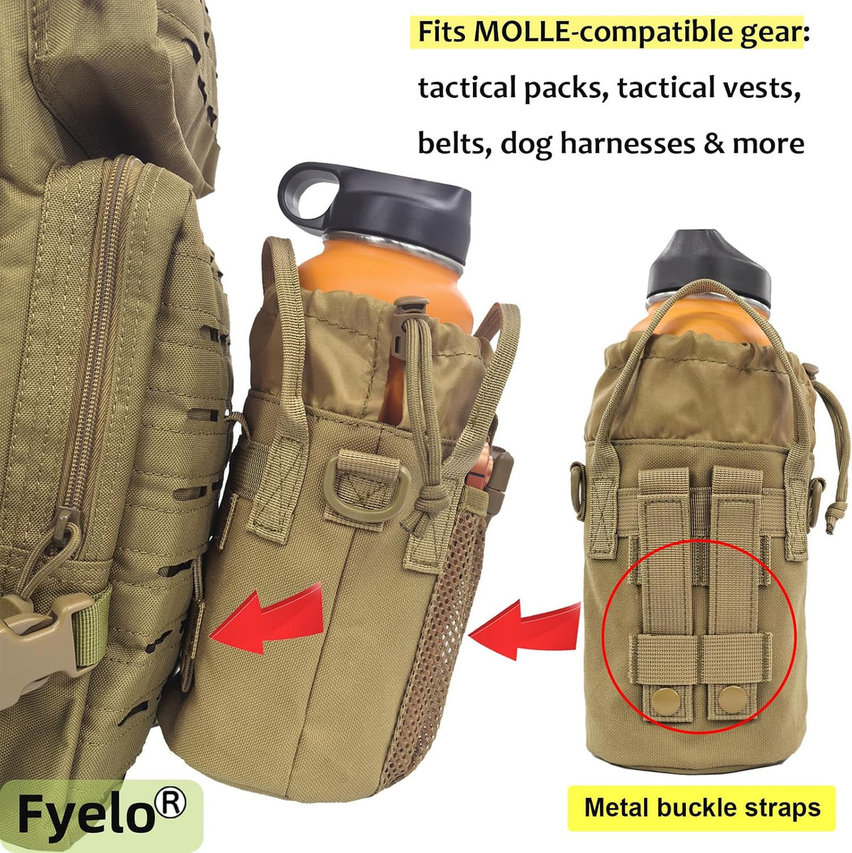 Tactical MOLLE Bottle Pouch Basic Style & Enhanced with Shoulder Strap