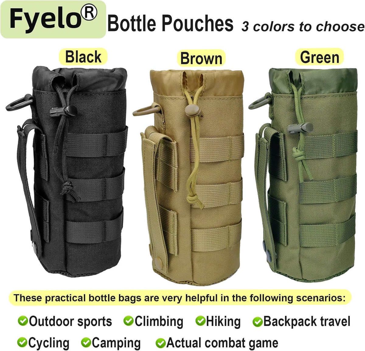 Tactical MOLLE Bottle Pouch Basic Style & Enhanced with Shoulder Strap