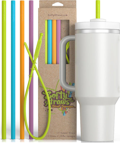 Premium Reusable Silicone Straws for Stanley 40 Oz Tumbler - Replacement 12 Inch Extra Long for Tall Size Simple Modern, Quencher, Yeti, Meoky - Included Cleaning Tools BPA Free Flexible