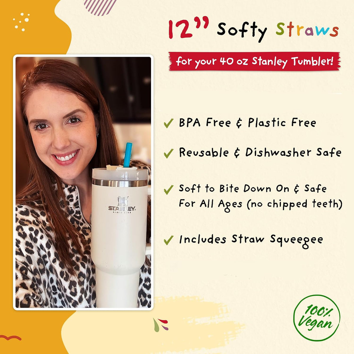 Premium Reusable Silicone Straws for Stanley 40 Oz Tumbler - Replacement 12 Inch Extra Long for Tall Size Simple Modern, Quencher, Yeti, Meoky - Included Cleaning Tools BPA Free Flexible