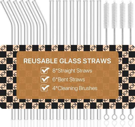 Glass Straws, 18-Pack Reusable Clear Glass Drinking Straws Set