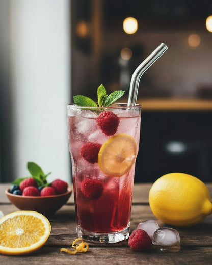 Glass Straws, 18-Pack Reusable Clear Glass Drinking Straws Set