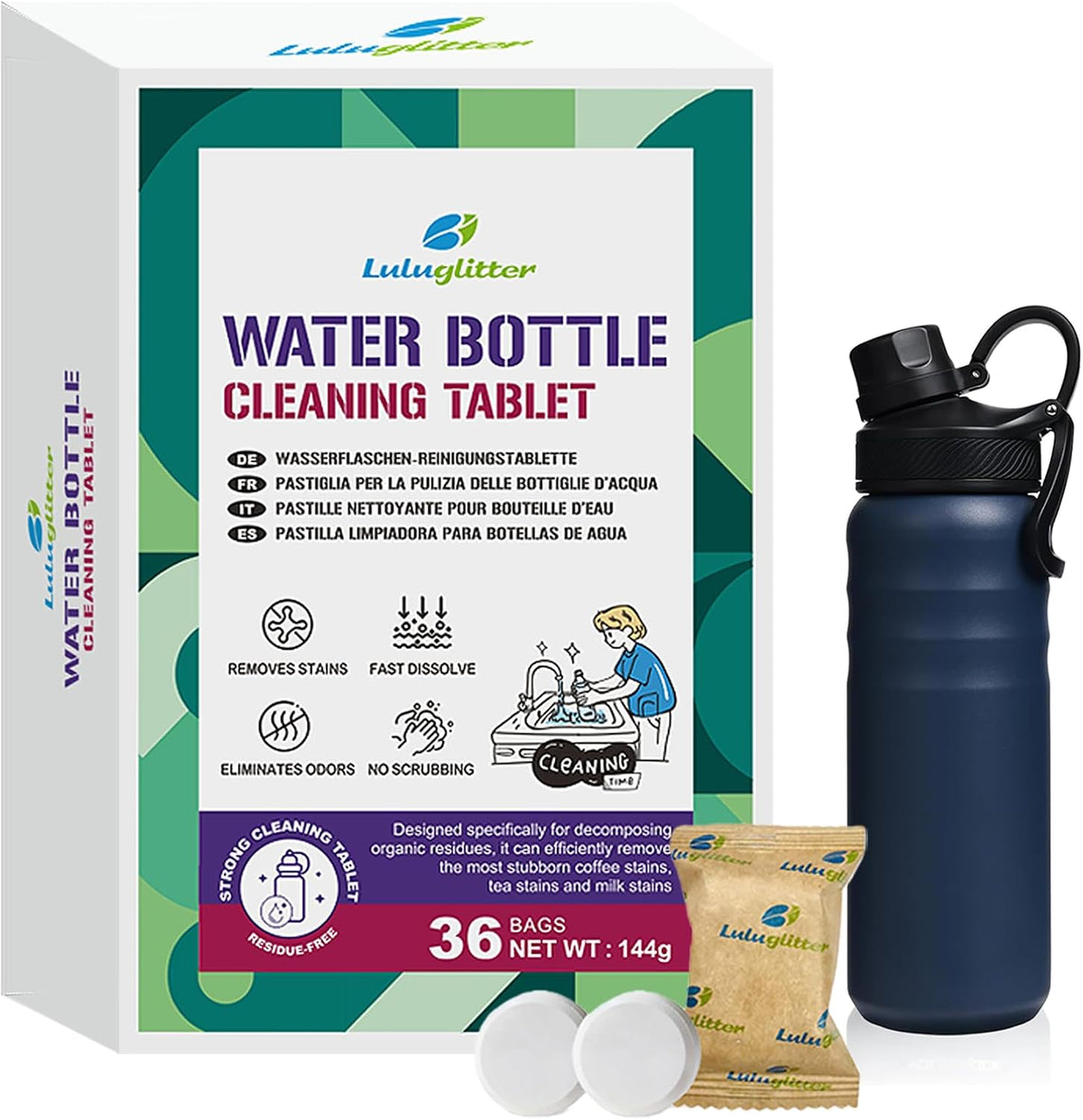 Water Bottle Cleaning Tablets for Bottle Bright 16 tabs blister Safe to Use