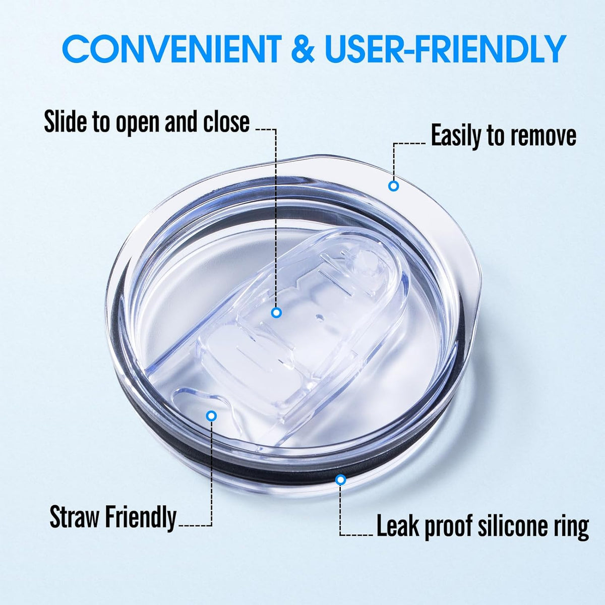 20oz Skinny Straight Body Stainless Steel Tumbler Replacement Lid，Spill Proof Splash Resistant Silicon Sliding cover for 2.76inch mouth，Straw Friendly for work, travel and Daily Life