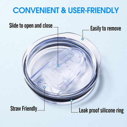 20oz Skinny Straight Body Stainless Steel Tumbler Replacement Lid，Spill Proof Splash Resistant Silicon Sliding cover for 2.76inch mouth，Straw Friendly for work, travel and Daily Life