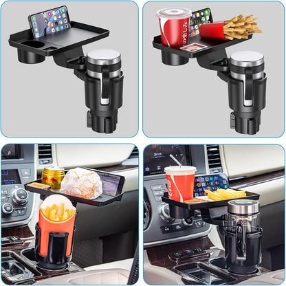 Cup Holder Tray, Detachable 360° Rotatable w/Phone Mount, Fits 2.6‑3.9 Inch