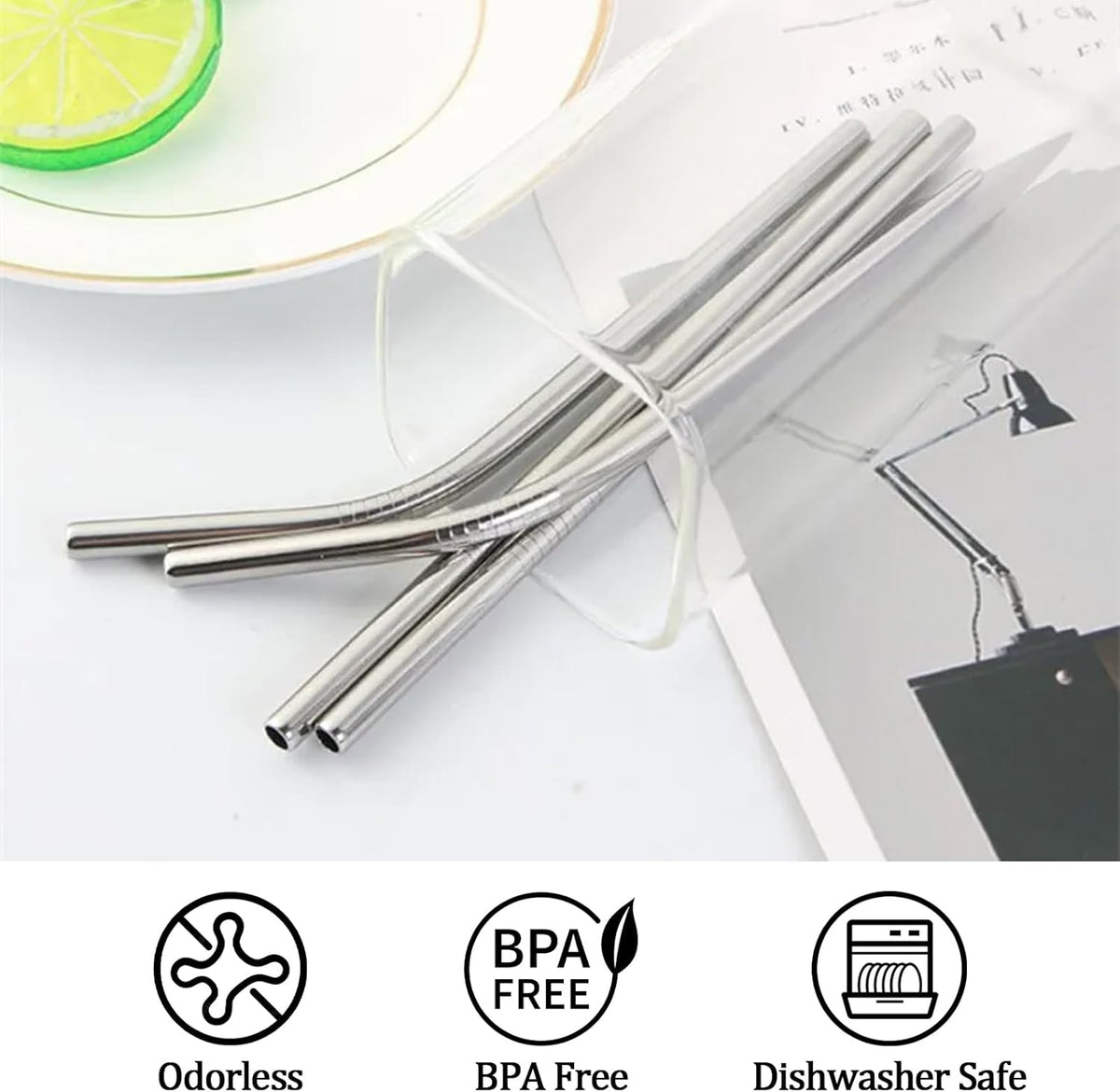 6 Pack Stainless Steel Straw Replacement 40 oz for Stanley Tumbler,3 Straight + 3 Curved Reusable Straws with Cleaning Brush, Compatible for 40oz Stanley Cup Tumbler