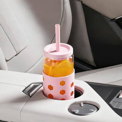 16 oz Glass Cups with Lids and Straws for Gift, 4-Pack, Mint