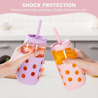16 oz Glass Cups with Lids and Straws for Gift, 4-Pack, Mint