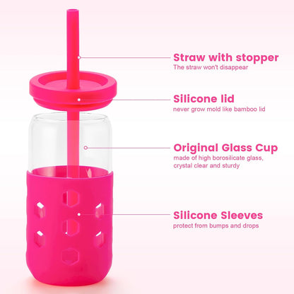 16 oz Glass Cups with Lids and Straws for Gift, 4-Pack, Mint