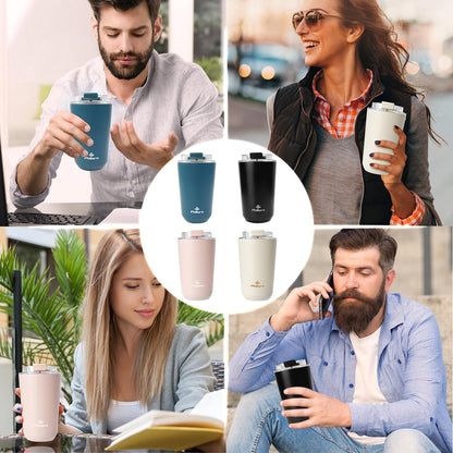 Travel Mug Spill Proof - 12 OZ Insulated Coffee Cup With Lid | Black Stainless Steel Coffee Mug with Double Wall, For Hot and Cold Drinks