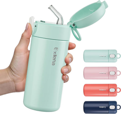 10oz Small Insulated Water Bottle with One-Touch Soft Straw Lid, Double-Wall Vacuum Small Travel Water Bottle for Cold&Hot Drinks–Leak-Proof, Mini Flask for Handbag, Yoga, Sport(Mint)