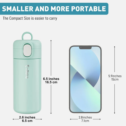 10oz Small Insulated Water Bottle with One-Touch Soft Straw Lid, Double-Wall Vacuum Small Travel Water Bottle for Cold&Hot Drinks–Leak-Proof, Mini Flask for Handbag, Yoga, Sport(Mint)