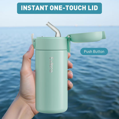 10oz Small Insulated Water Bottle with One-Touch Soft Straw Lid, Double-Wall Vacuum Small Travel Water Bottle for Cold&Hot Drinks–Leak-Proof, Mini Flask for Handbag, Yoga, Sport(Mint)
