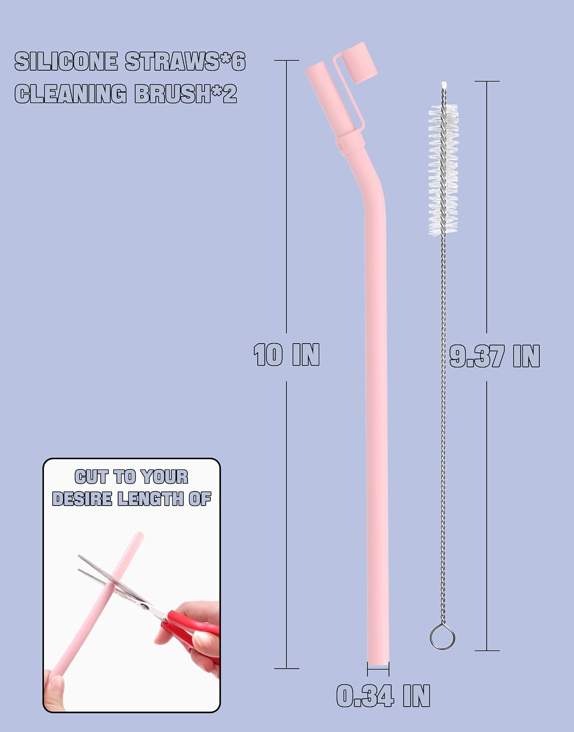10 inch Silicone Reusable Bendy Straw Flexible Straws With Straw Cover, Compatible with 20 oz 30 oz 32 oz Cup Tumbler Non Rubber, 6 Pack Smoothie Silicone Straws Straw with Cleaning Brush