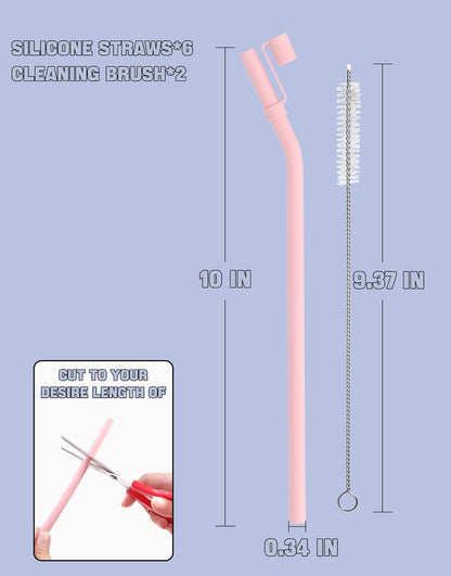 10 inch Silicone Reusable Bendy Straw Flexible Straws With Straw Cover, Compatible with 20 oz 30 oz 32 oz Cup Tumbler Non Rubber, 6 Pack Smoothie Silicone Straws Straw with Cleaning Brush