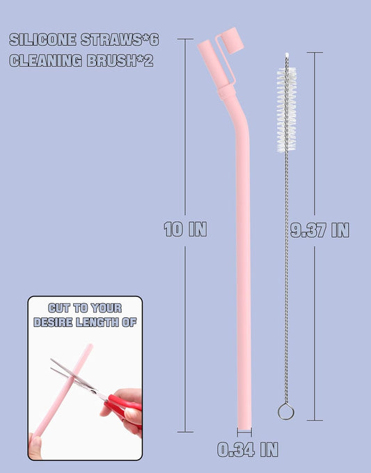 10 inch Silicone Reusable Bendy Straw Flexible Straws With Straw Cover, Compatible with 20 oz 30 oz 32 oz Cup Tumbler Non Rubber, 6 Pack Smoothie Silicone Straws Straw with Cleaning Brush