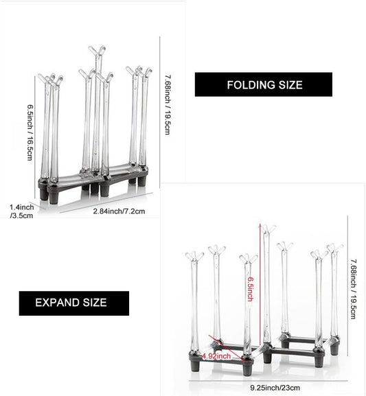 Retractable Cup Drying Rack, Drinking Glass and Sports Bottle Drainer Stand, Plastic Bag Dryer with Non-Slip Bottom for Kitchen Countertop