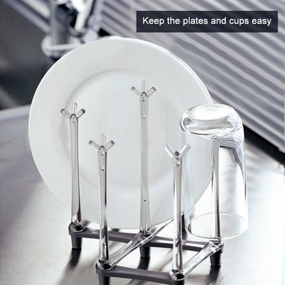 Retractable Cup Drying Rack, Drinking Glass and Sports Bottle Drainer Stand, Plastic Bag Dryer with Non-Slip Bottom for Kitchen Countertop