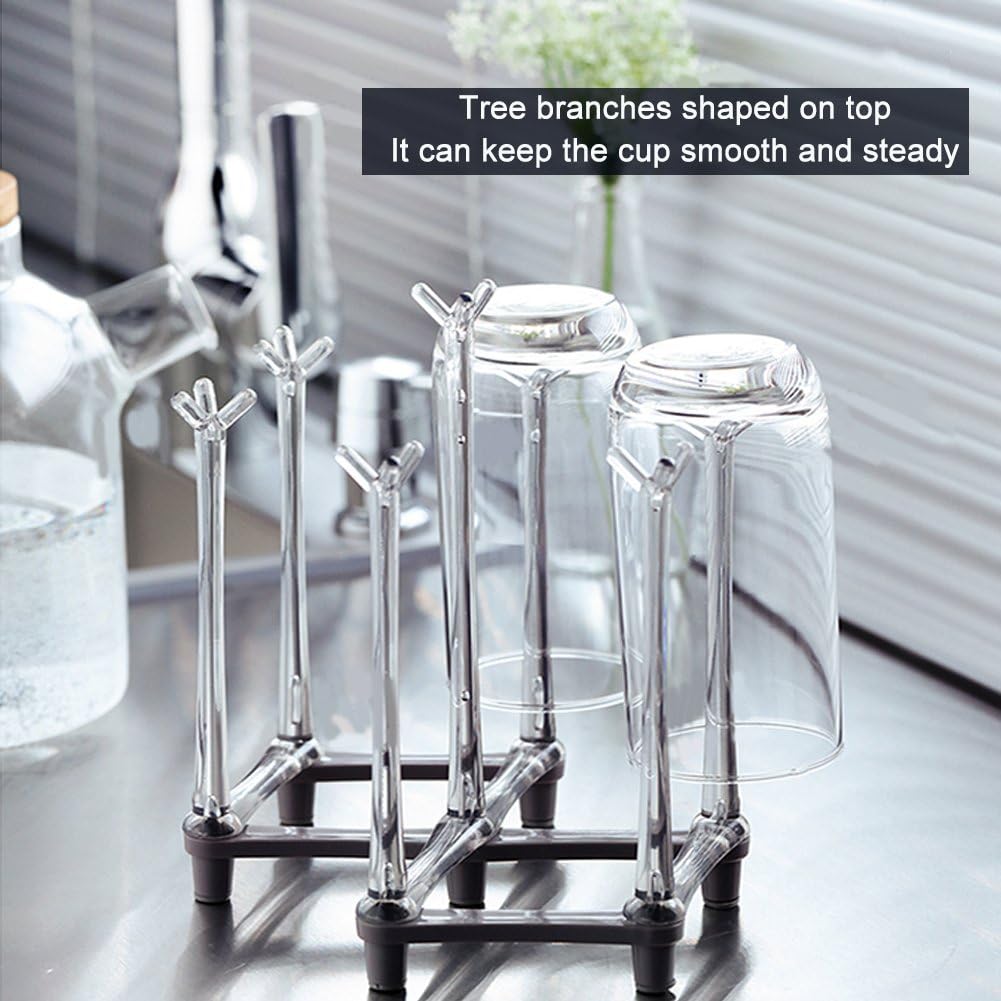Retractable Cup Drying Rack, Drinking Glass and Sports Bottle Drainer Stand, Plastic Bag Dryer with Non-Slip Bottom for Kitchen Countertop