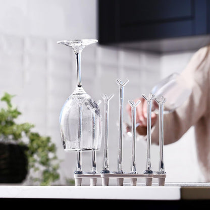 Retractable Cup Drying Rack, Drinking Glass and Sports Bottle Drainer Stand, Plastic Bag Dryer with Non-Slip Bottom for Kitchen Countertop