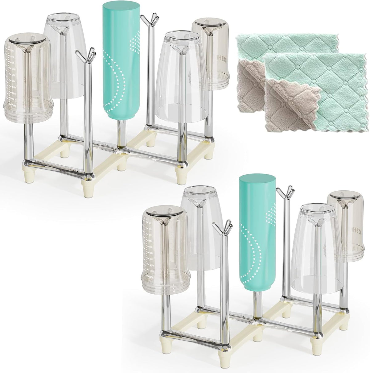 Retractable Cup Drying Rack, Drinking Glass and Sports Bottle Drainer Stand, Plastic Bag Dryer with Non-Slip Bottom for Kitchen Countertop