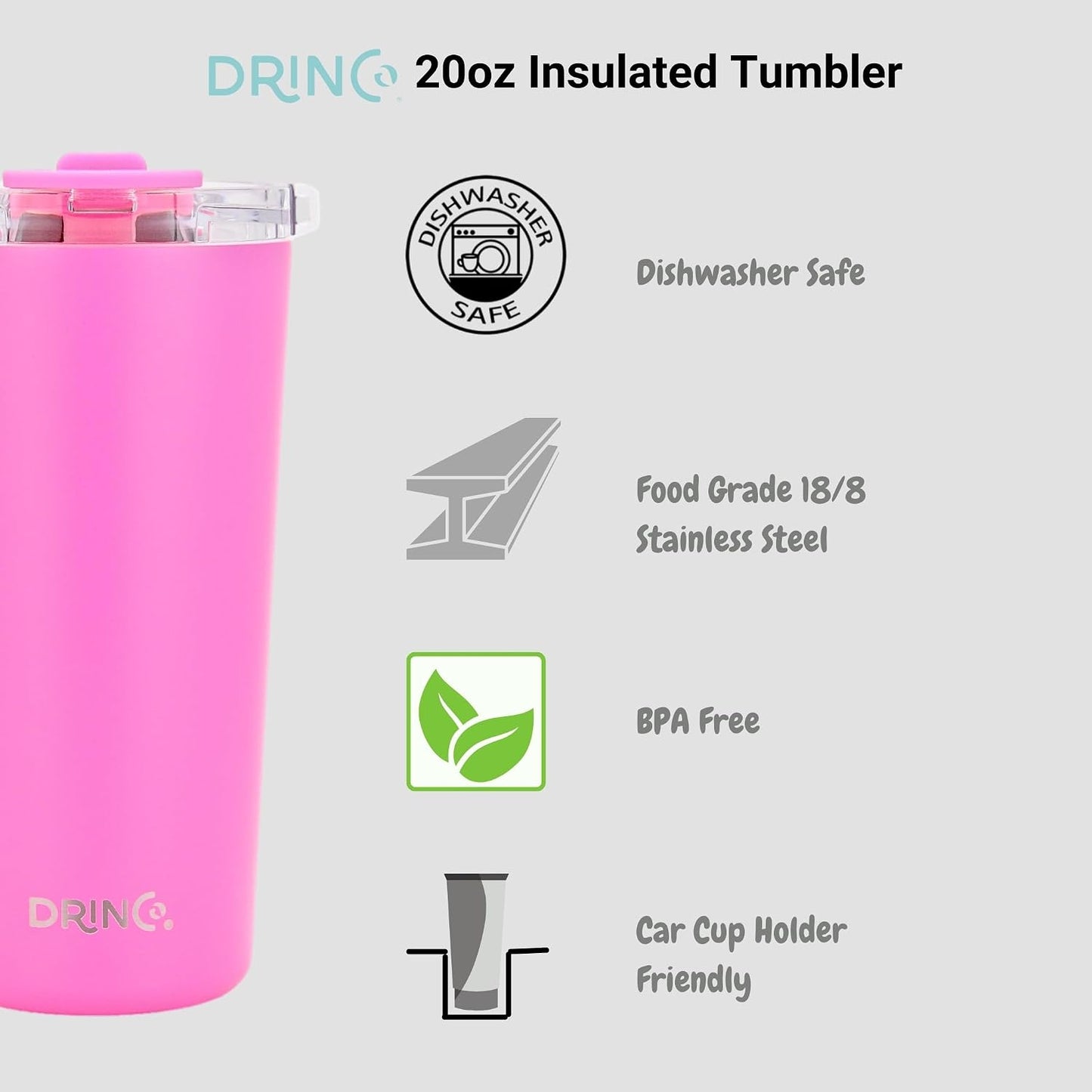 20 oz Stainless Steel Tumbler | Double Walled Vacuum Insulated Mug With Lid, 2 Straws, For Hot & Cold Drinks (20oz Island Pink, 20oz)