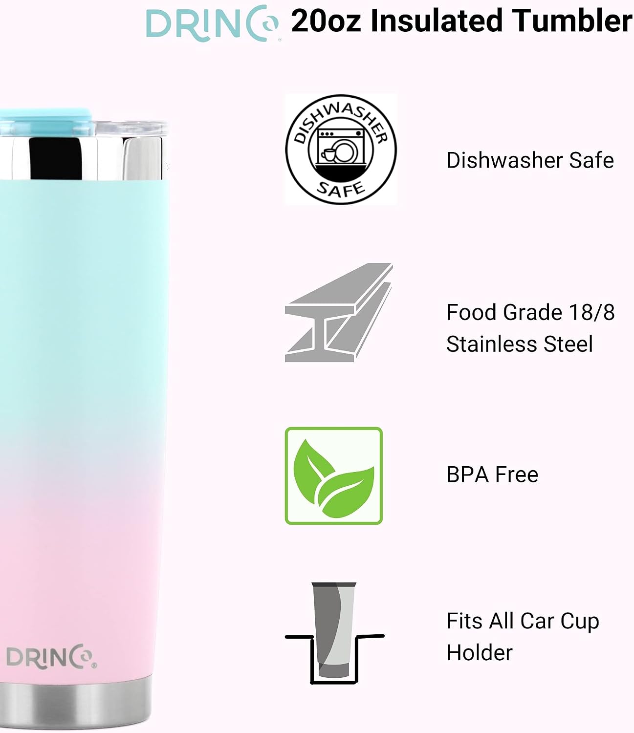 20 oz Stainless Steel Tumbler | Double Walled Vacuum Insulated Mug With Lid, 2 Straws, For Hot & Cold Drinks (20oz Island Pink, 20oz)