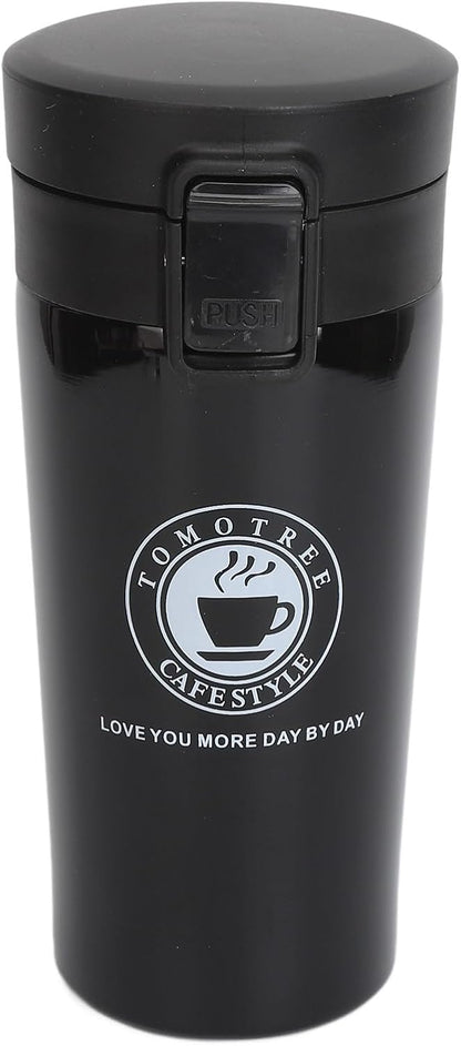 Insulated Coffee Cup Stainless Steel Travel Mug with Flip Lid Leakproof for Hot Drinks Car Cup Holder (380ml)