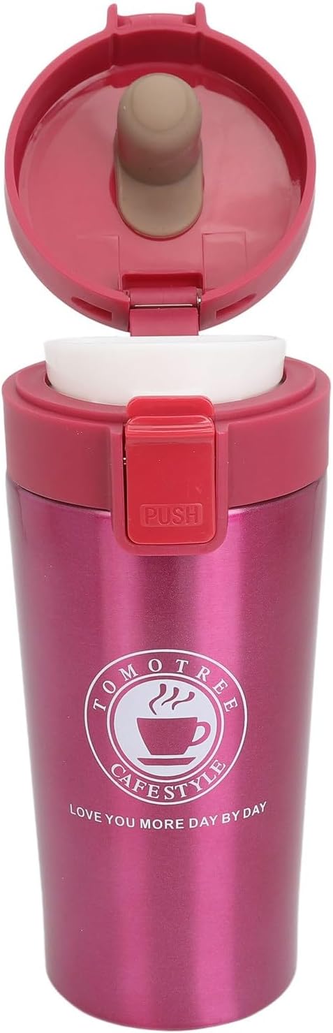 Insulated Coffee Cup Stainless Steel Travel Mug with Flip Lid Leakproof for Hot Drinks Car Cup Holder (380ml)