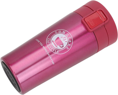 Insulated Coffee Cup Stainless Steel Travel Mug with Flip Lid Leakproof for Hot Drinks Car Cup Holder (380ml)