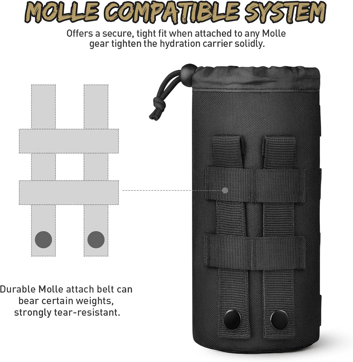 MOLLE Bottle Pouch, Drawstring Water Bottle Holder
