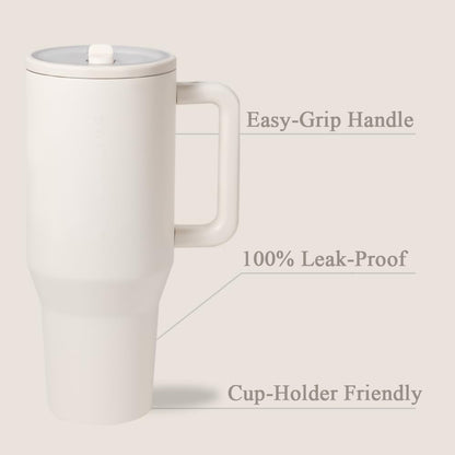 40 oz Tumbler with Handle, 100% Leakproof Insulated Tumbler with Lid and Straw, Stainless Steel Travel Mug, Water Bottle with Flip Straw, Keep Drinks Cold or Hot, Black