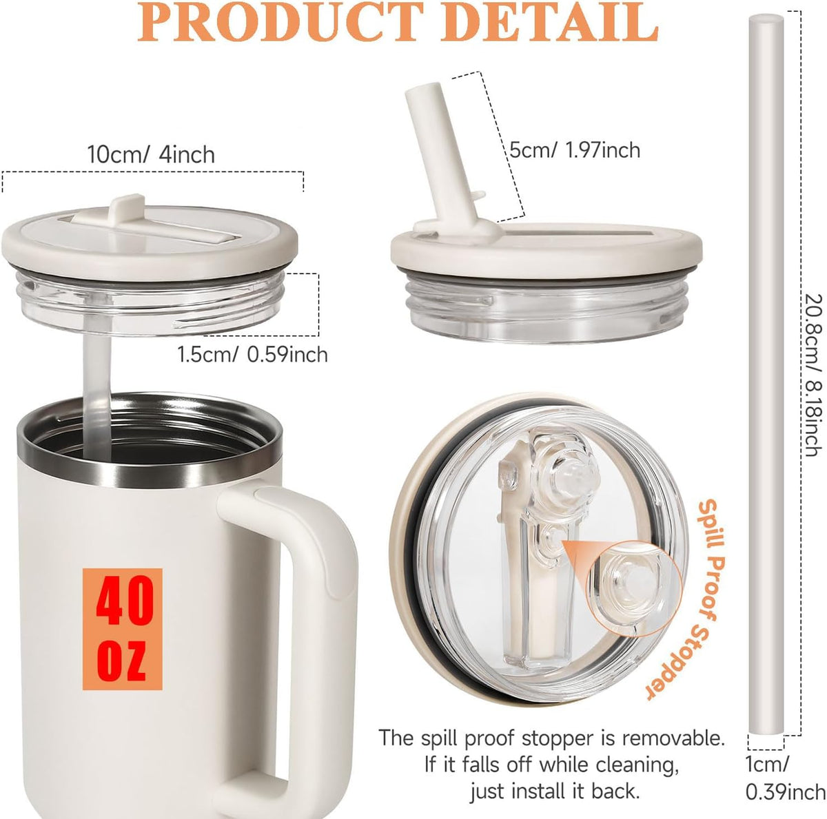 40 oz Tumbler with Handle, 100% Leakproof Insulated Tumbler with Lid and Straw, Stainless Steel Travel Mug, Water Bottle with Flip Straw, Keep Drinks Cold or Hot, Black