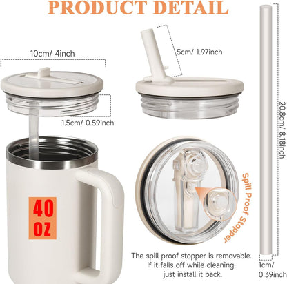 40 oz Tumbler with Handle, 100% Leakproof Insulated Tumbler with Lid and Straw, Stainless Steel Travel Mug, Water Bottle with Flip Straw, Keep Drinks Cold or Hot, Black