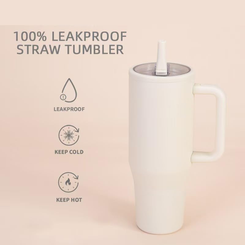 40 oz Tumbler with Handle, 100% Leakproof Insulated Tumbler with Lid and Straw, Stainless Steel Travel Mug, Water Bottle with Flip Straw, Keep Drinks Cold or Hot, Black