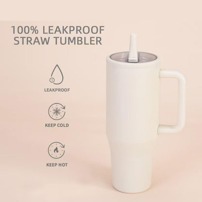 40 oz Tumbler with Handle, 100% Leakproof Insulated Tumbler with Lid and Straw, Stainless Steel Travel Mug, Water Bottle with Flip Straw, Keep Drinks Cold or Hot, Black