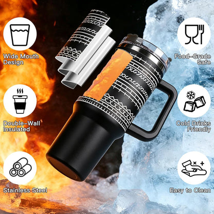 40oz Stainless Steel Insulated Tumbler With Lids And Straws, Travel Tumbler | Black, Large Tumbler With Handles, Hot Cold Coffee Drinking Cup Mug, Water Bottles, Unique Birthday Gift for Women, Men