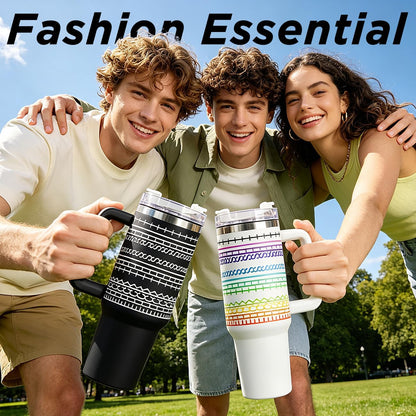 40oz Stainless Steel Insulated Tumbler With Lids And Straws, Travel Tumbler | Black, Large Tumbler With Handles, Hot Cold Coffee Drinking Cup Mug, Water Bottles, Unique Birthday Gift for Women, Men