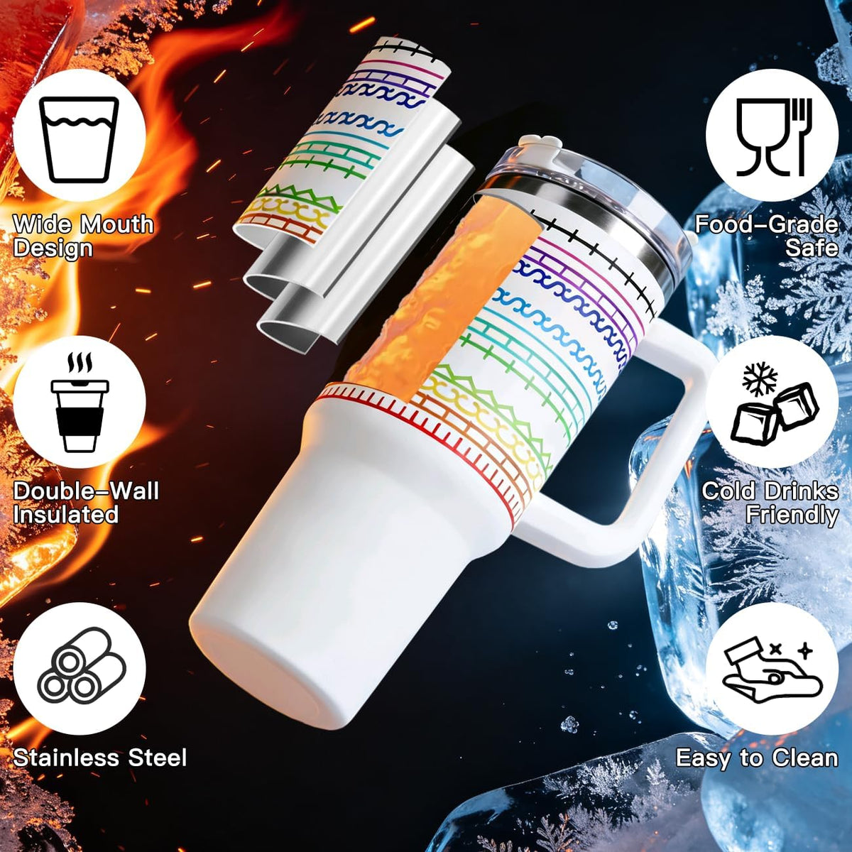 40oz Stainless Steel Insulated Tumbler With Lids And Straws, Travel Tumbler | Black, Large Tumbler With Handles, Hot Cold Coffee Drinking Cup Mug, Water Bottles, Unique Birthday Gift for Women, Men