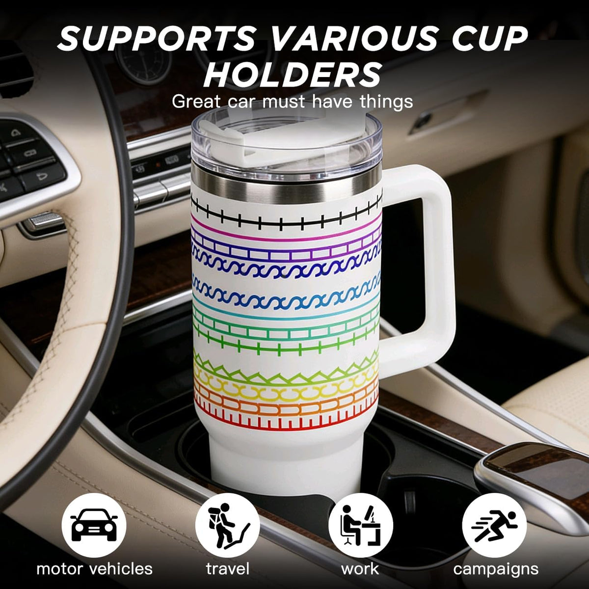 40oz Stainless Steel Insulated Tumbler With Lids And Straws, Travel Tumbler | Black, Large Tumbler With Handles, Hot Cold Coffee Drinking Cup Mug, Water Bottles, Unique Birthday Gift for Women, Men