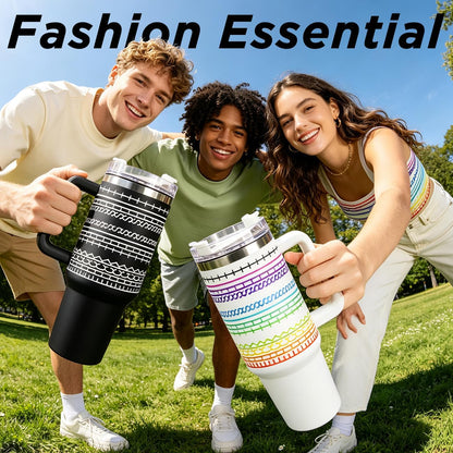 40oz Stainless Steel Insulated Tumbler With Lids And Straws, Travel Tumbler | Black, Large Tumbler With Handles, Hot Cold Coffee Drinking Cup Mug, Water Bottles, Unique Birthday Gift for Women, Men