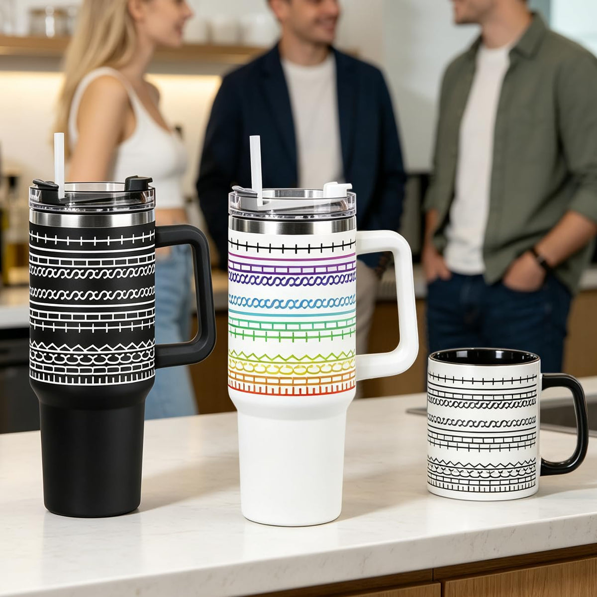 40oz Stainless Steel Insulated Tumbler With Lids And Straws, Travel Tumbler | Black, Large Tumbler With Handles, Hot Cold Coffee Drinking Cup Mug, Water Bottles, Unique Birthday Gift for Women, Men