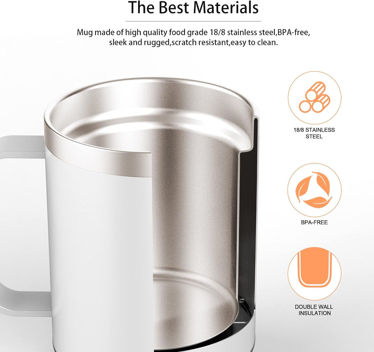 USB Coffee Tea Mug Warmer with 12oz Double-Layer Stainless Steel Insulated Cup and Lid Heating Up to 131°F - 149°F Beverage Espresso Heater Set for Desk Home Office (White)